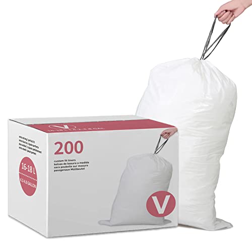 Simplelisa Code V Trash Bags Compatible with simplehuman Code V Custom Fit Drawstring Trash Bags | 200 Count (Pack of 1) | 1.2 Mil | Heavy Duty White Garbage Liners 4.2-4.8 Gallon / 16-18 Liter