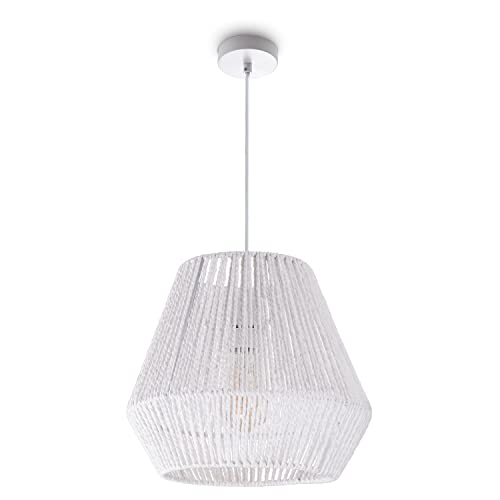 Paco Home Sospensione Rattan Tavolo Da Pranzo Sala Da Pranzo Lampada E27 Carta Boho, Colore:Bianco (Ø32cm), Tipo di lampada___Colore:Luce a sospensione - Bianca