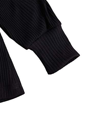 Sasaerucure Kids Toddler Baby Girl Outfit Knitted Long Puff Sleeve Sweater Tops With Houndstooth Skirt 2Pcs Winter Spring Clothes Set (Black, 6-7 Years) #TOP3