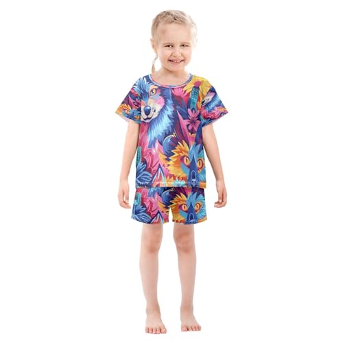 senya Short Sleeve Pajamas Sets Summer Cotton Sleepwear Wolfs Face Bright Colors3