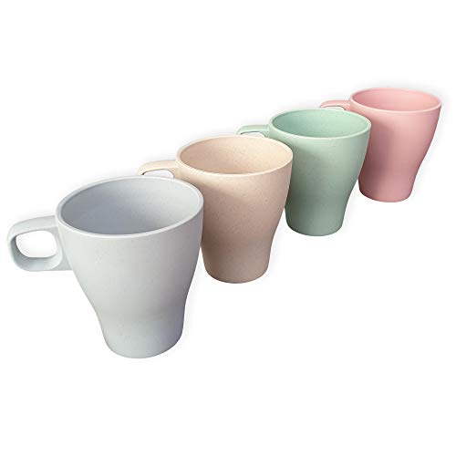 IMODE Öko Bambus Kaffeetasse ohne Melamin - leicht und robust als Tee Camping oder Kinderbecher - 4er Set grün blau beige rosa BPA frei spülmaschinenfest