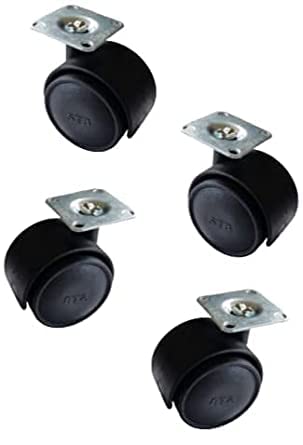 Caneuf Heavy Duty Castor Wheels with Polypropylene Plastic Twin Wheels – 180kg Load Capacity, 360° Rotation, Set of 4, Black for Furniture & Coolers