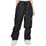Damen-Jogginghose, schwarz, leichte Hose, Damen-Sport-Leggings, wasserdichte Leggings, Cargo-Jogger, Damen, Fitnesshose, Damen-Trainingshose mit Druckknöpfen, Damen-Jogginghose, gerades Bein, Damen-Jogginghose, offener Saum, Damenhose, zierliche Hose, Trainingshose für Damen