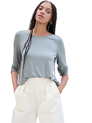 Gap Womens Luxe Long Sleeve Crew Neck T-Shirt Shirt, Crystal Blue Dusk, Large Us #TOP13