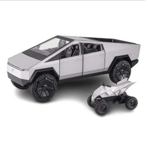 Image of 1:24 Scale Big Tesla CYBERTRUCK Model Diecast Metal Pullback Toy car with Openable Doors & Light, Music Boys car for Kids Best Toys Gifts Toys for Kids (Silver)