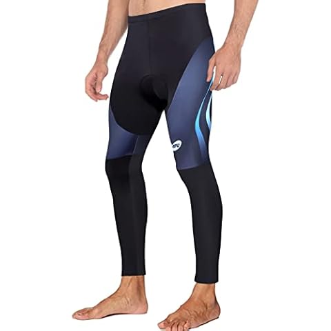 Mens Cycling Pants Gel Padded Reflective Bike Biking Tights Stretchy Bicycle Bottoms with Ankle Zipper, Black Blue, X-Large Cover