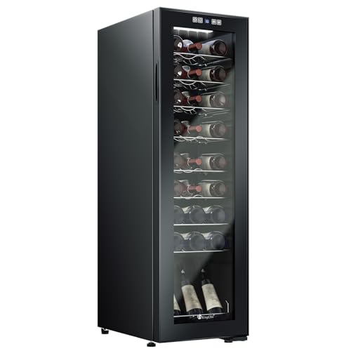 Image of KingChii 27 Bottle Wine Cooler Refrigerator Freestanding Wine Fridge - Intelligent Digital Control, Low Noise Professional Compressor, Tempered Glass for Home, Office, or Kitchen