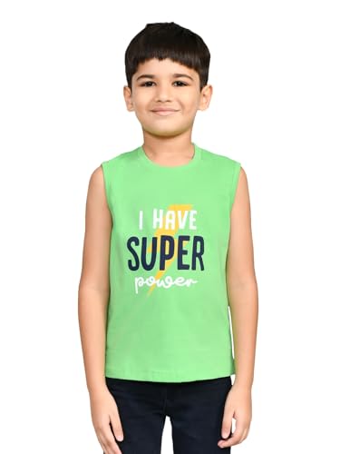 Image of Lux Cozi Printed Round Neck Sleeveless Cotton T-Shirt for Boys | Prints May Vary |