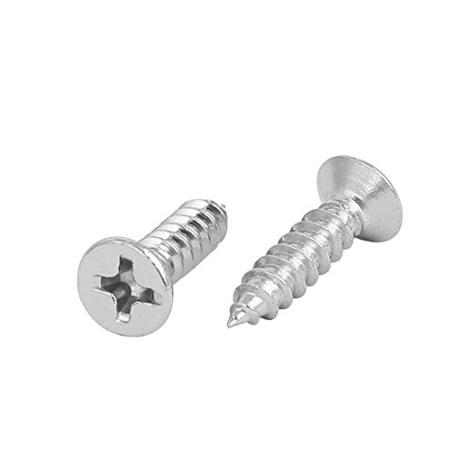 Sourcingmap M4x15mm Stainless Steel Phillips Countersunk Flat Head Self Tapping Screw 100pcs, Silver - Image 2