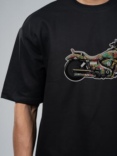 Image of T-Shirt for Men - 100% Cotton Ladakh Motorcycle Rider Half Sleeve Round Neck Graphic Print | Regular & Oversized Fit | 180 /220 GSM | S-5XL | Black, Navy Blue, Olive, Red, White