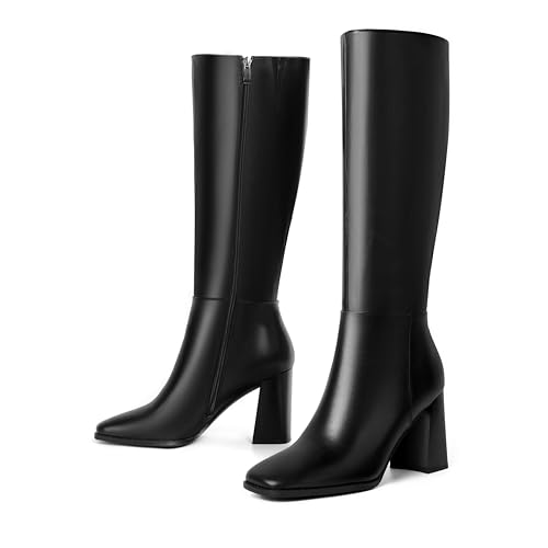 vivianly Square Toe Chunky Heel Boots