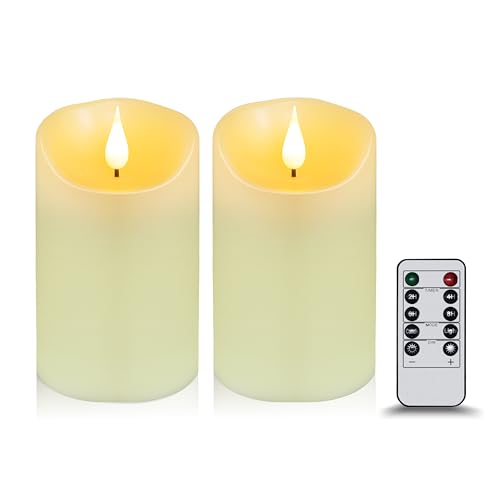 Koelaa Pack de 2 Velas LED sin Llama, Velas de Cera Real con Control Remoto y Efecto Llama Realista - Decoración para Hogar, Navidad, Bodas, Fiestas y Mesas - 7.5 * 10cm