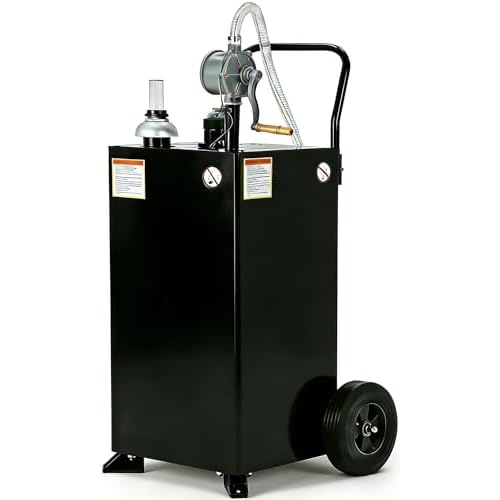 Fuel Transfer Tank with Pump, 45 Gallon Fuel Caddy, Gas Storage Tank, Gasoline Diesel Fuel Tank for Cars, Lawn Mowers, ATVs, Boats, More, Black, Black