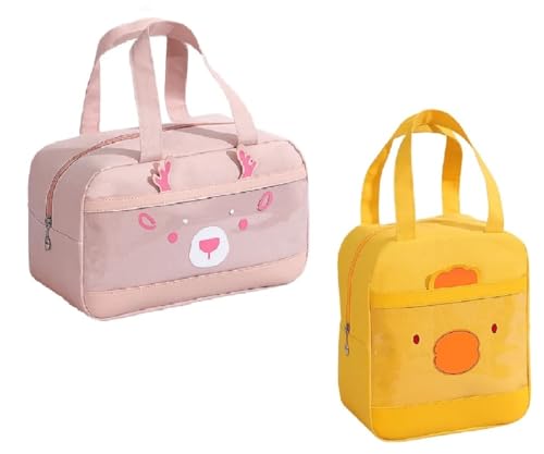 Image of CoolKraft Lunch Bag for School Kids, Girls, Cute Animal Design Bag, Lunch Bag for Office Women Travel Picnic Bag, Insulated Portable Tiffin Bag 29 x 18.5 x 14 cm (Pink & Yellow)