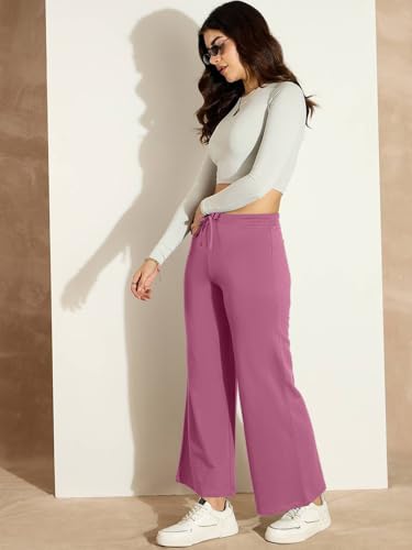 Image of Vogaan Women's Cotton Blend Wide Leg Pants | Drawstring Waist Casual Solid Track Pants for Women