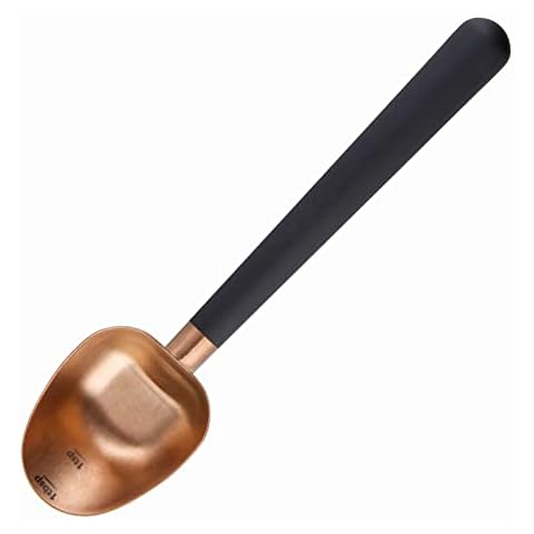 Easyworkz Stainless Steel Long Hollow Handle Coffee Scoop,7g Measuring Spoon for Ground Coffee and Loose Leaf Tea, Rose Gold-Black Cover