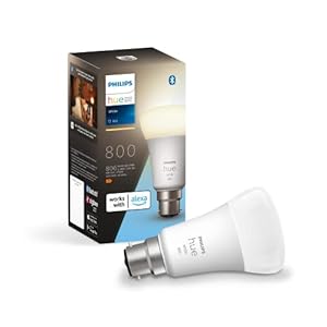 Philips Hue White LED Smart Light Bulb 1 Pack [B22 Bayonet Cap] Warm White – for Indoor Home Lighting, Compatible with Amazon Alexa Devices