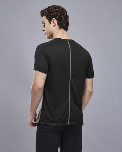 Image of TECHNOSPORT Men's Slim Fit Color Block T-Shirt, Technocool Quick Dry Anti-Microbial Short Sleeve Sports Tee for Gym, Running, Training & Everyday Wear