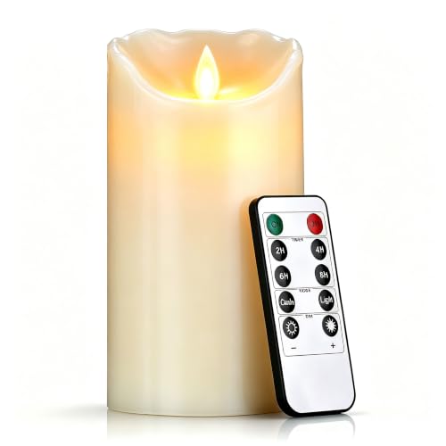 Vela LED de Cera de Parafina Natural 8x15cm, Llama Oscilante Ultra Realista, Vela Eléctrica Sin Humo con Mando a Distancia, Funciona con 2 Pilas AA (Pilas No Incluidas) para Decoración Hogar y Eventos