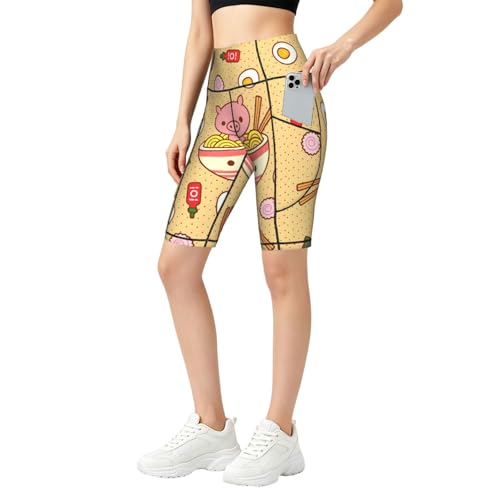 Short de yoga avec poches et taille haute Delicious Sweet Ramen pour femme