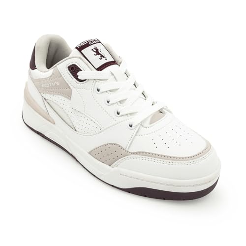 Image of Red Tape Women's Sneakers White Black Pu Round Toe Lace-Up