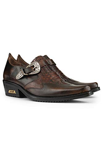 Punta Conica e Piatta Infinity Leather Stivaletti a Punta Uomo Colore Marrone di Pelle Stile Gotico Punk Motociclista 10