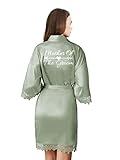owiter Sage Women's Satin Robe Lace Trim Kimono Robes Silk Bathrobe Bridesmaid Robes Wedding Party Loungewear Sleepwear (sage mother of the groom, one size)