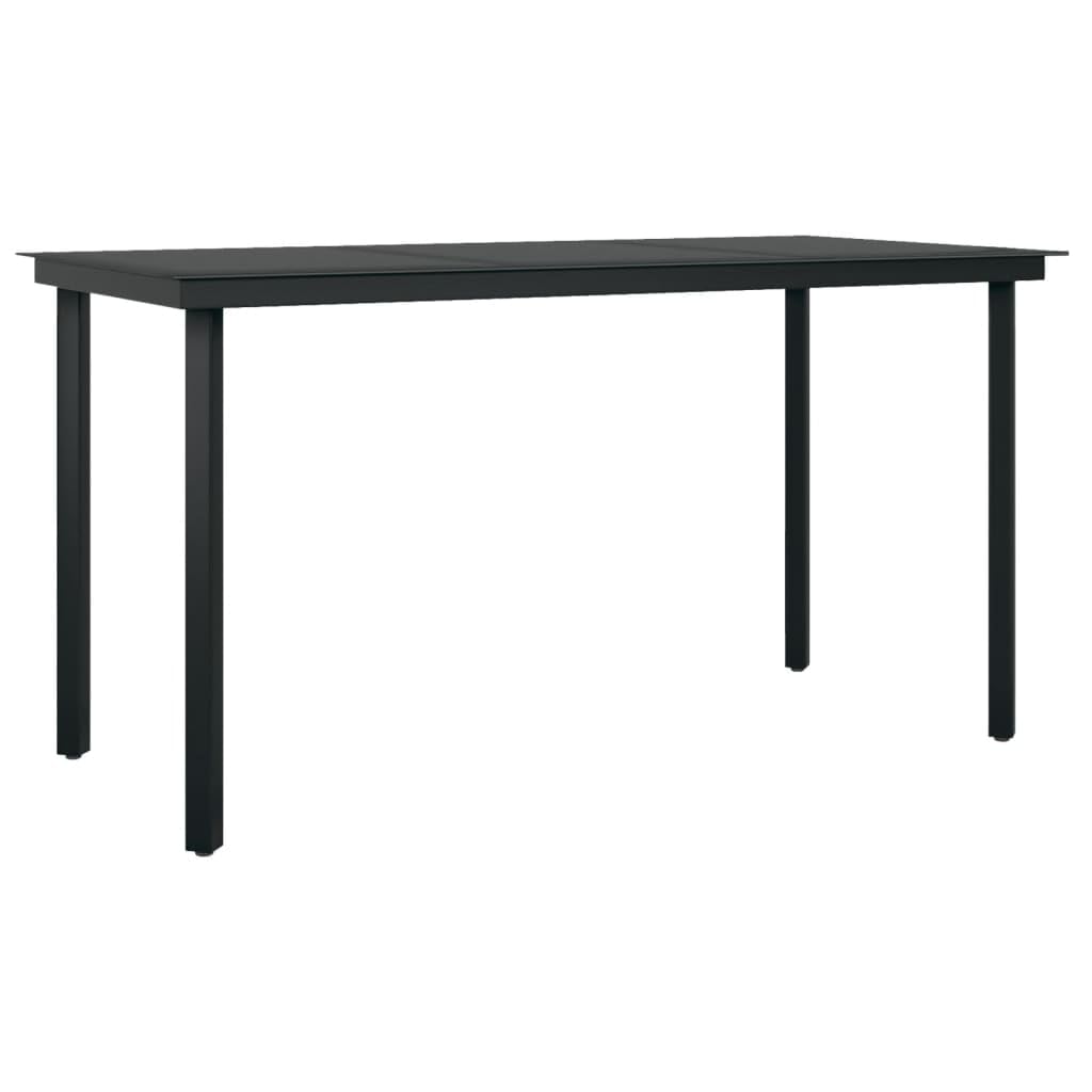 Juego de comedor de jardín de 7 piezas, color negro de acero pulverizado con ratán de polietileno y tablero de cristal como muebles de jardín negro
