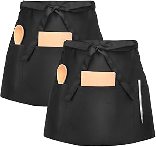 2 Pieces Waist Aprons Black Short Apron with 3 Pockets Waiter Waitress Aprons Home Kitchen Restaurant Gardening Half Aprons for Men and Women