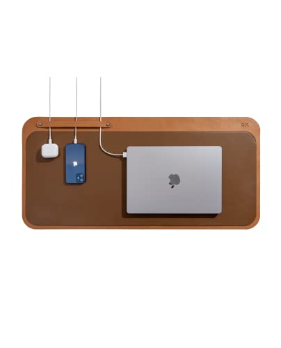 Image of DailyObjects Dart Large Premium Vegan Leather Desktop /Laptop Desk Mat for Work from Home /Office /Gaming | Cable Organiser & Hideway Storage | Extended Mousepad & Water-Resistant - Tan - Model - R1