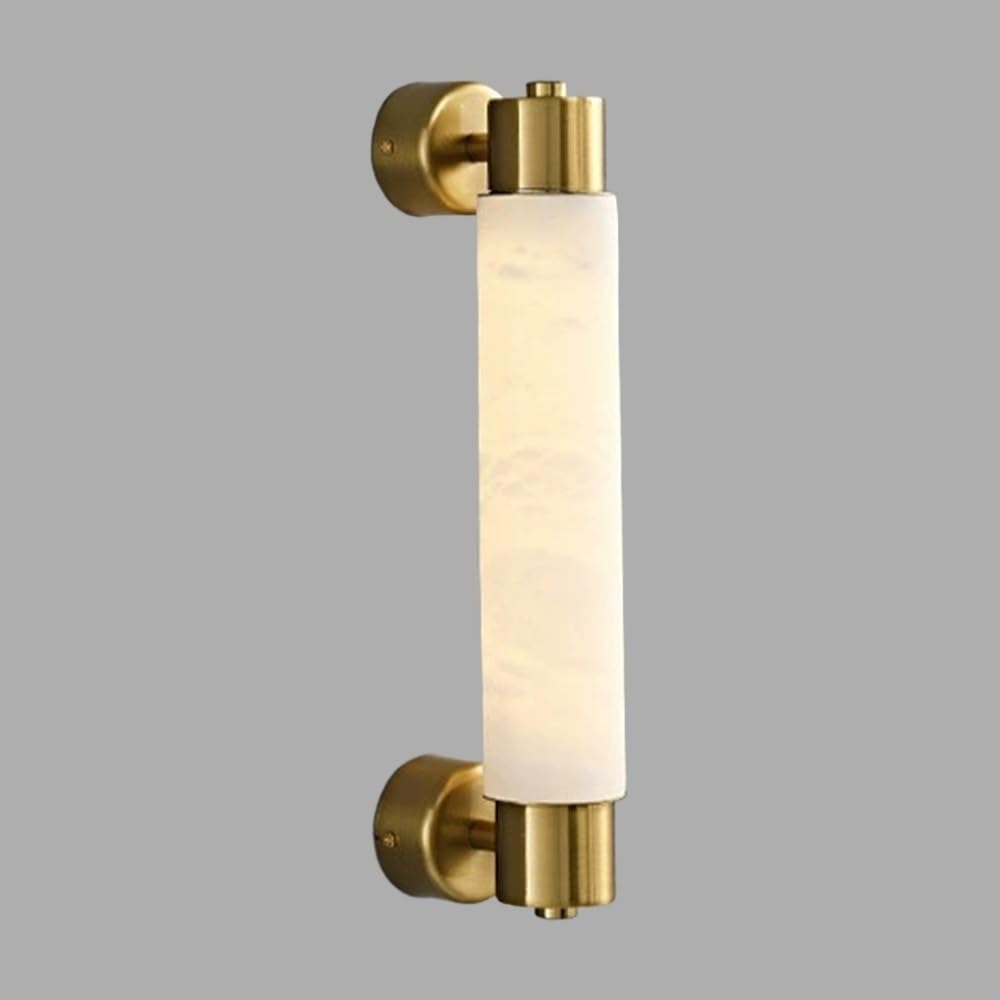 HCZKIUJY Stone Long Tube Wall Sconce - Mini Brass Light with Alabaster Shade, Modern 5W LED Wall Lamp, 3000K Medieval Design (Brass)