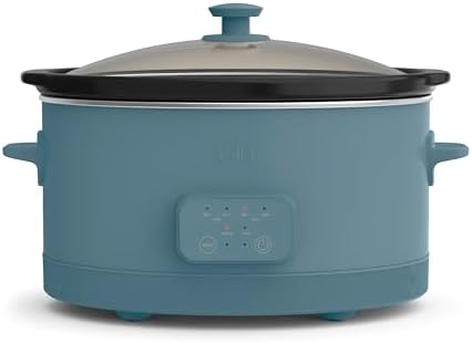 bella 6.0 Qt Programmable Slow Cooker, Ceramic Nonstick Coating, Adjustable Temperature & Cooking Times, Dishwasher Safe Stoneware Pot & Tempered Glass Lid, Tangle Free Cord Wrap, Surf