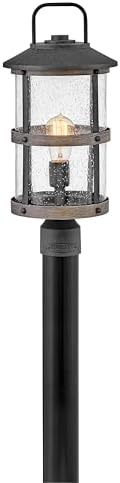 Hinkley Lakehouse One Light Outdoor Medium Post Top/Pier Lantern, Aged Zinc/Driftwood Grey w/Clear Seedy Glass