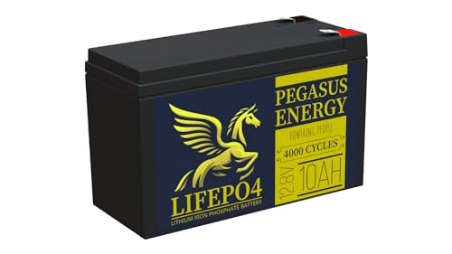 Pegasus Energy 12.8V 10Ah Lithium Iron Phosphate LiFePO4 Deep Cycle Rechargable Battery with Built-in BMS, 4000+ Cycles, Lightweight & Long Lasting for RV, Solar, Marine and Off-Grid Applications