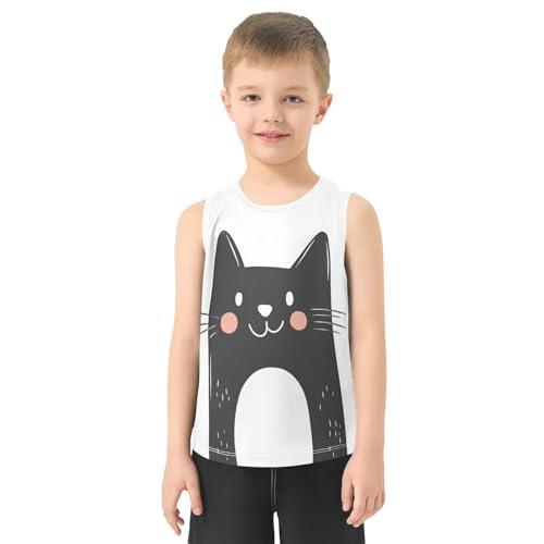 Boys Tank Top Shirts Black Cat Funny Animal Sleeveless T-Shirts Crew Neck for Kids Clothing Children2