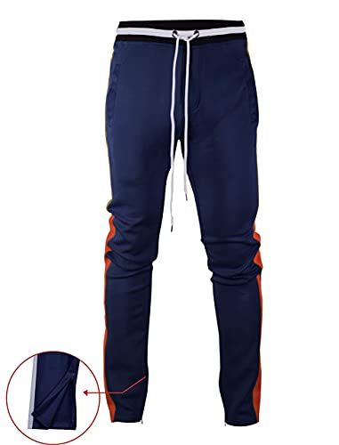 Screenshotbrand-S41700 Mens Hip Hop Premium Slim Fit Track Pants - Athletic Jogger Bottom With Side Taping-Nv/Rd-Medium #TOP2