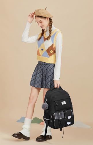 Image of Large School Backpack for Teen Girls, Big Student Laptop Backpack Aesthetic Bookbags for College Women Elementary Middle High School Travel Mochilas Escolares, Black