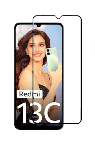 Image of Tempered Glass Screen Protector Compatible for Redmi 13C 5G with Edge to Edge Coverage and Easy Installation Kit, Pack of 1, Black