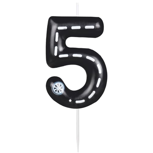 Racing Car Birthday Number Candles, Black White Stripes Birthday Candles for Cake Topper Decorations, Number 5 Candles for Boys Girls Racing Car Theme Party Supplies Favors Gifts