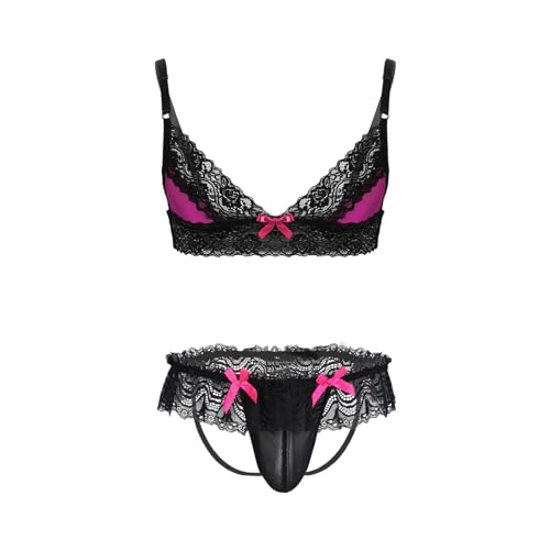 Sissy Men's Floral Lace Bra Bikini Panties 2 Piece Crossdressing Nightwear Pajamas Set