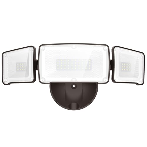 LEPOWER 3500LM LED Flood Light Outdoor, Switch Controlled LED Security Light, 35W Exterior Lights with 3 Adjustable Heads, 5500K, IP65 Waterproof for Garage, Yard, Patio Brown
