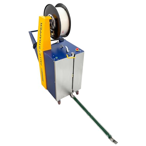INTSUPERMAI Semi‑Automatic Pallet Strapping Machine, Industrial PP Polypropylene Banding Bundling Strapper, Adjustable 5‑80kg Tension Mobile Caster‑Mounted for Warehouse Logistics Freight Packing 110V