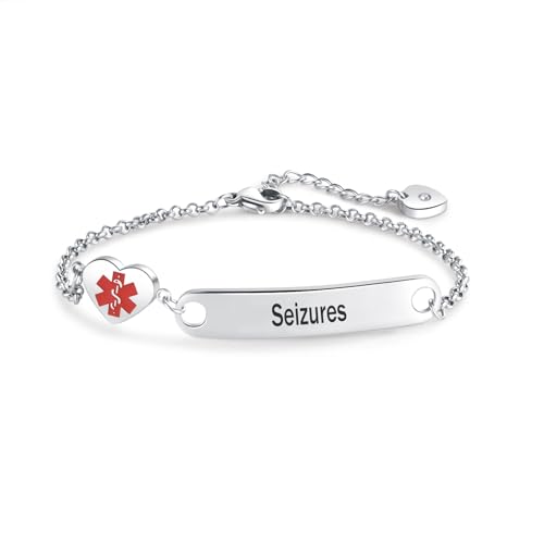 NARTGO Heart Medical Alert Seizures Bracelet for Women Emergency First Aid Health Alert Engraved...