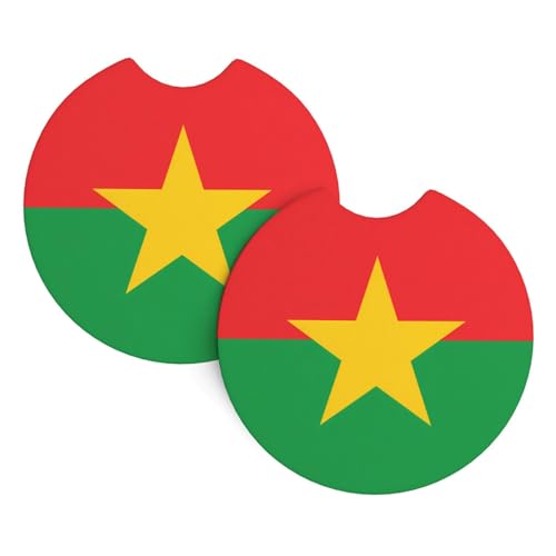 YYHWHJDE Lot de 2 sous-verres de voiture motif drapeau du Burkina Faso – Durable et imperméable – Pour la protection et la décoration intérieure de la voiture