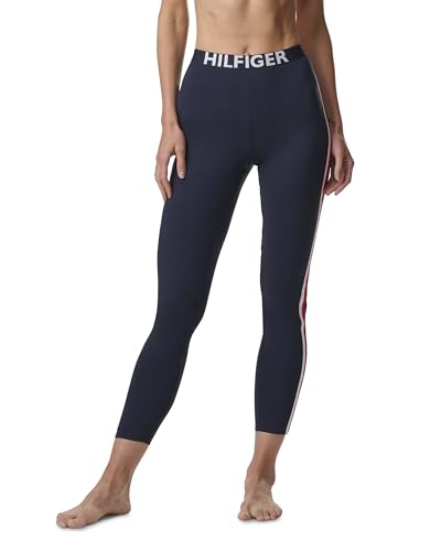 Tommy Hilfiger Women's Loungewear Retro Style TH Graphic Logo Pajama Bottom Legging Pant Pj, Navy Blazer Blue with Bright White/Apple Red, X-Large US