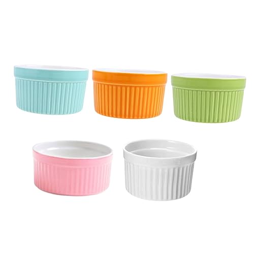 STOBAZA 5pcs Ceramic Baking Bowls Multi-color Ramekins for Pudding Souffle and Desserts Easy to Clean Bakeware for Home Kitchen Use