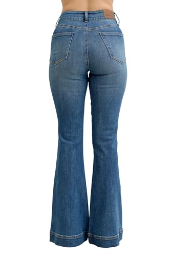 Judy Blue Womens Jeans - High Waisted Flare Tummy Control Double Button Wide Bootcut2