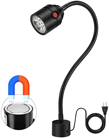 Magnetic Work Light, LED Machine Light with Flexible Gooseneck and Magnetic Base, Shop Tool Lamp for Lathe, Work Bench, Sewing Machine, Grill, Industrial Lighting Black