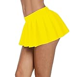 Afibi Women Sexy Stretchy Elastic Waist Pleated Ruffle Mini Skirt for Schoolgirl Outfits (Medium, Yellow)