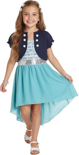 Image of ToBeInStyle Girls Two Piece Short Sleeve Dress and Matching Bolero Crop Cardigan Assorted Prints Cotton Blend Summer Outfit